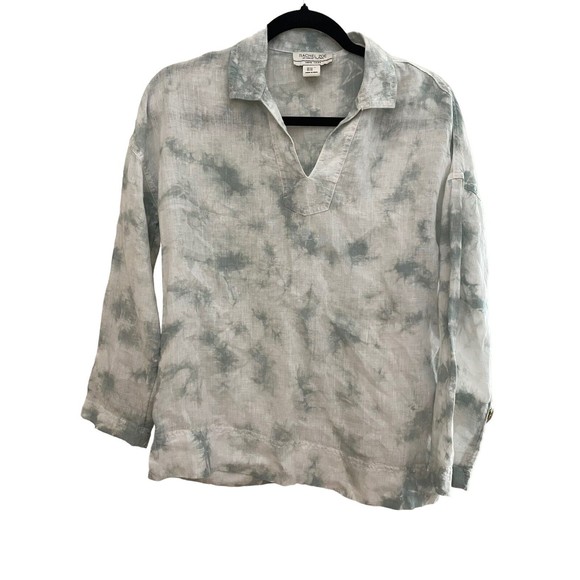 Rachel Zoe Linen‎ Tunic Top 3/4 Sleeve Green/White Tie Dye Size XS - Picture 1 of 5